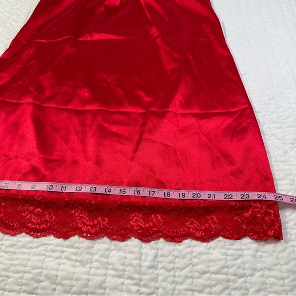 NWT Ekouaer Vibrant Red Satin Lace V-Neck Chemise Sleepwear Soft Lingerie - Picture 6 of 14